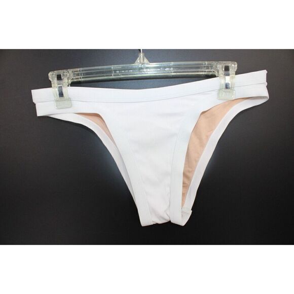 Gnash One Shoulder White Ribbed Bikini Top Sz 8 Bottom Sz 6 Swimsuit - Picture 9 of 16